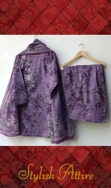 Original Pakistani Textured Lawn with Farshi Salwar. Brand: Sahiba's By Mirza  _ Purple 
